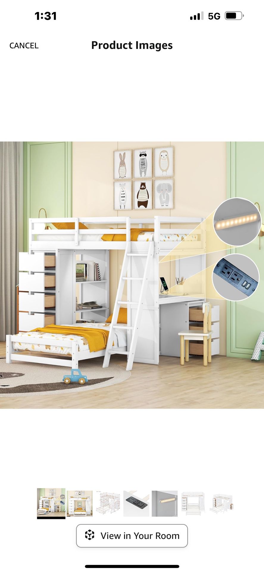 Twin Over Twin Bunk Bed with Desk and Storage Drawers, Wooden Platform Bedframe and High Loftbed with Shelves, LED Light&USB Ports, L-Shaped Bunkbeds 