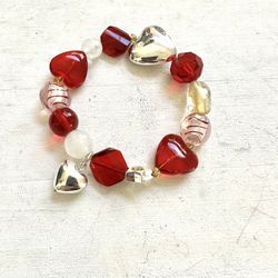 Beaded Heart Stretchy Bracelet 