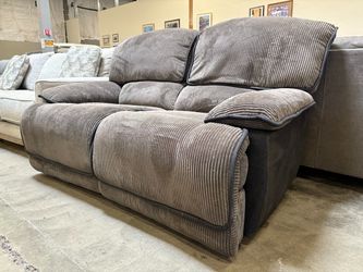 Greige Plush Corduroy Manual Dual Recliner