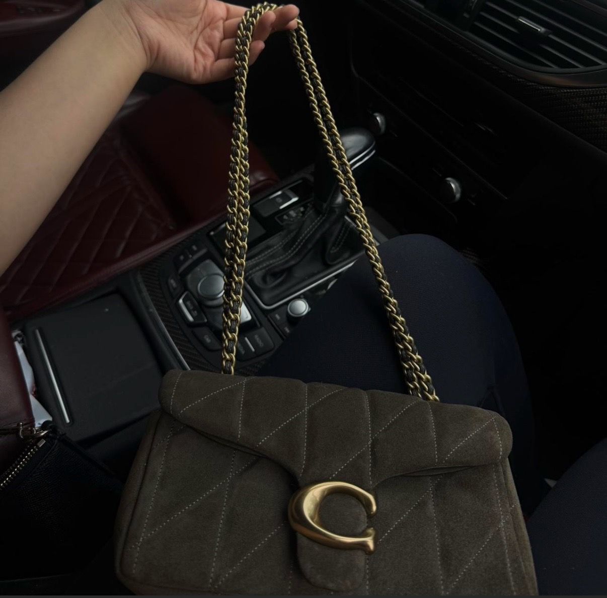 Coach quilted tabby olive green suede 20