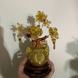 Good Fortune Chinese Gold Dragon Citrine Money Tree Ornament. Thumbnail