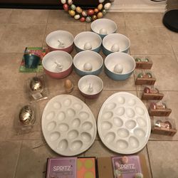 Brand New Easter Egg Platters And Bowls Coloring Kits Placecard Holders Wreath Bundle 