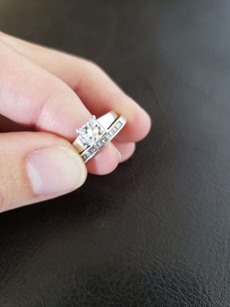 Princess cut engagement/wedding ring set!!
