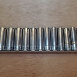 Snap On 1/2" drive metric deep socket set, 12-24 mm