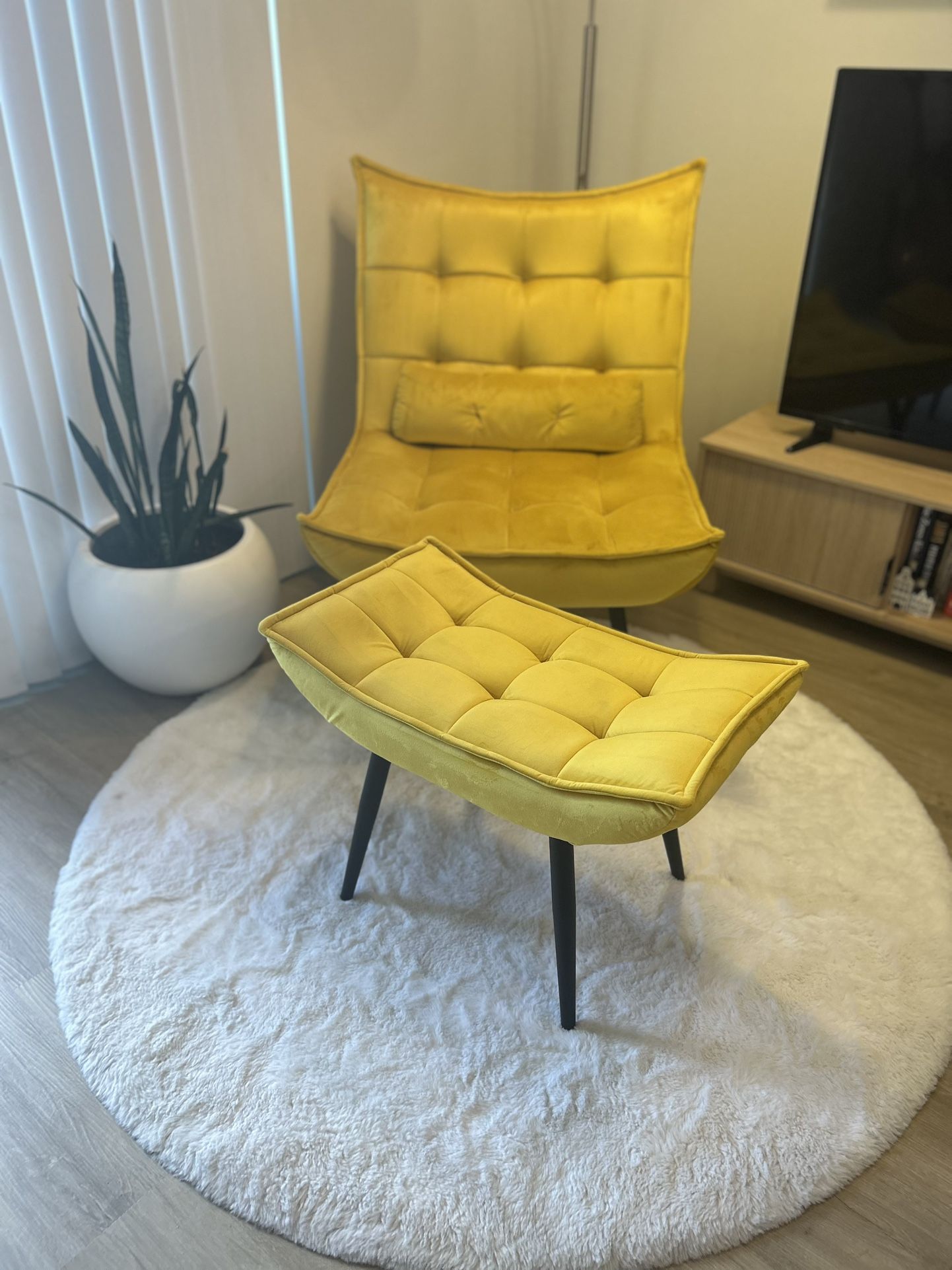 Mustard Velvet Chair + Ottoman - Excellent Condition 