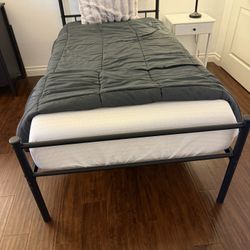 Black Twin Bed-frame With High-Quality Mattress. 