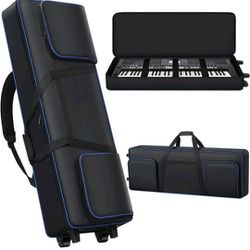 76 key Keyboard Case with Wheels (Interior Size: 50.4"x18.1"x6.3") | 76 Key Keyboard Rolling Bag Padded with Soft Handle & Padded Shoulder Strap 