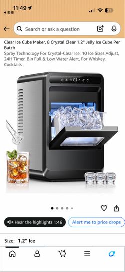Clear Ice Cube Maker Countertop (8 Crystal Clear 1.2" Ice Cubes / Spray Technology)