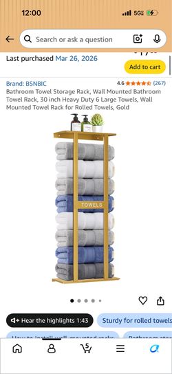 Bathroom Towel Storage Rack 6 Large Towels