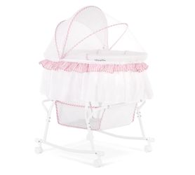 Dream On Me Lacy Portable 2-in-1 Bassinet & Cradle in Pink and White