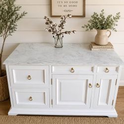 GORGEOUS Farmhouse Kitchen Solid Wood Sideboard / Buffet Cabinet Dresser – White with Marble top