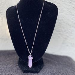 Rose Quartz Crystal Pendant Pointed Genuine Stone Necklace .