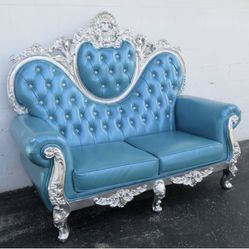 Rococo French Heavy Carved Silver Leaf Rhinestones Large Tall Sofa Settee