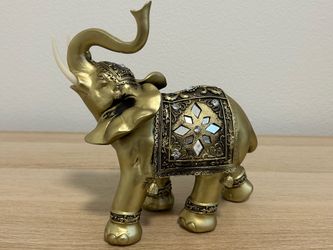 Large Decorative Gold Elephant Statue with Mirror Accents