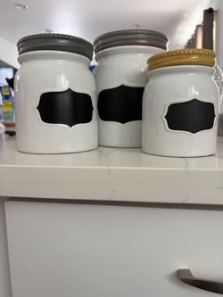 Set of 3 Ceramic Canisters with Chalkboard Labels
