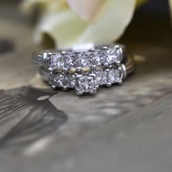 Platinum wedding set, size 7.5, almost 2 carat diamond weight 