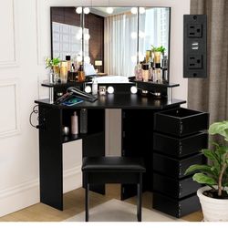 Vanity With Lights Table Desk Tri Mirror Corner