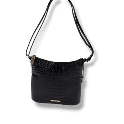 Brahmin Melbourne Katie Black Croc Embossed Leather Crossbody Bag 