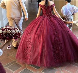 Quinceañera Burgundy Dress