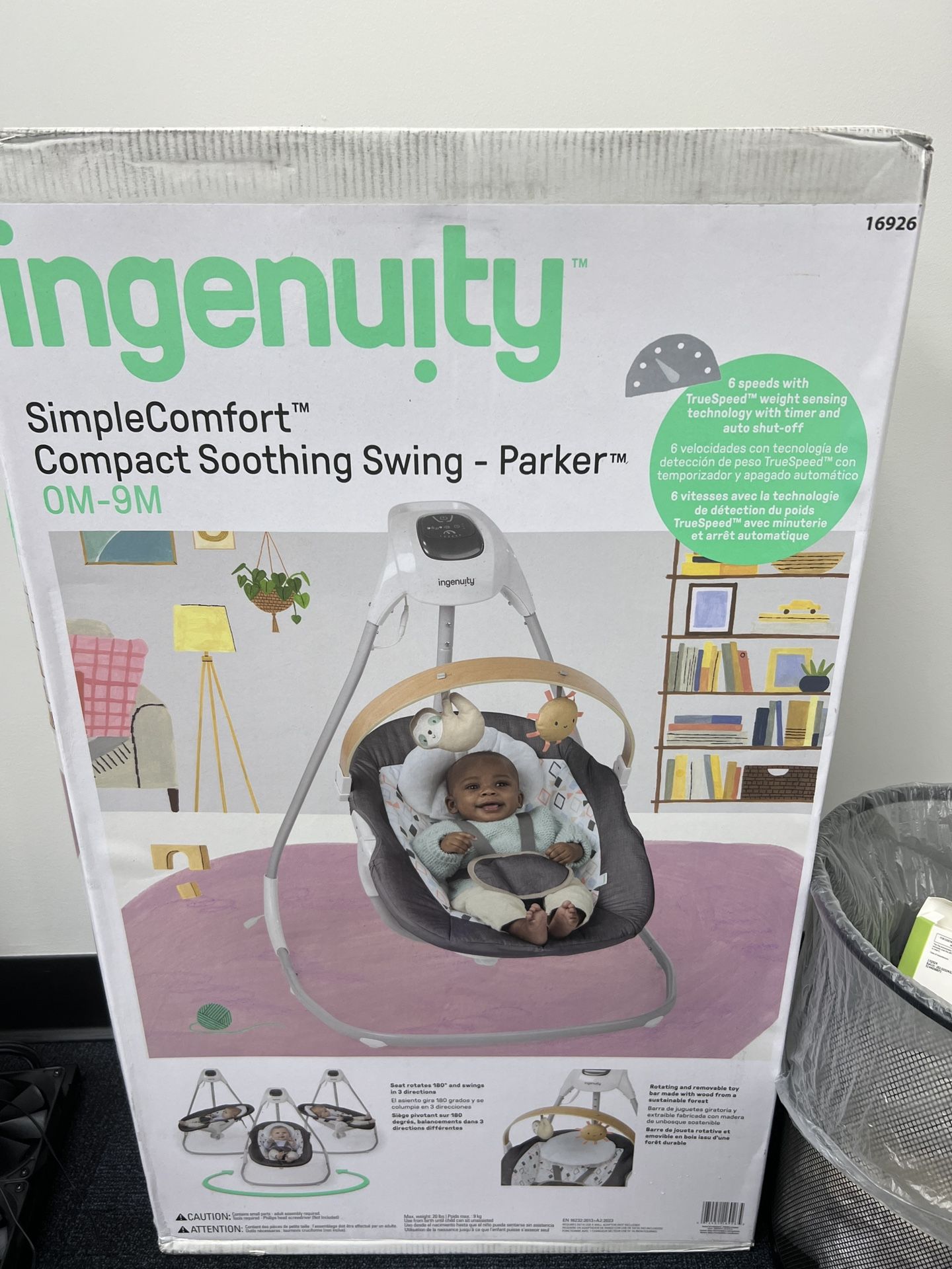 Ingenuity SimpleComfort Compact Soothing Swing, Rotating Toy Bar