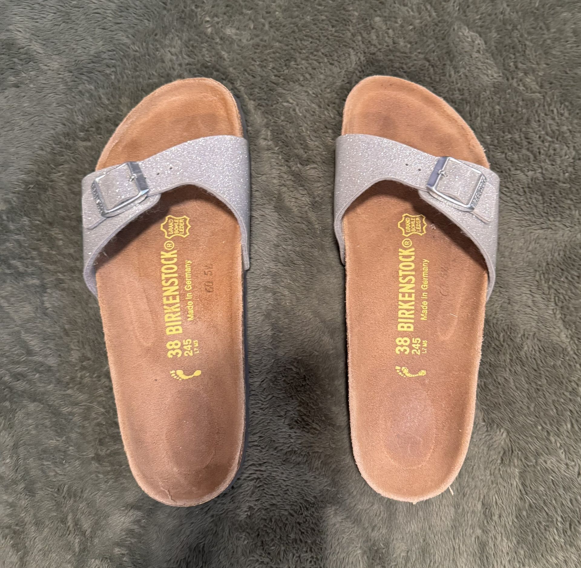 Birkenstock Madrid Birko-flor Silver Glitter Sandals, Size 38