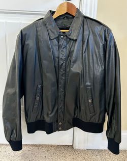 Vintage U2 Wear Me Out Black Leather Bomber Jacket Flight Coat Size 44 Heavy Pile Lined