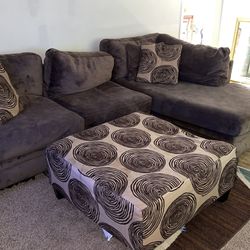 Sectional And Oversized Swivel Chair And Ottoman 