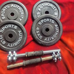 ADJUSTABLE  DUMBBELLS 1" HOLE  40LBs.  
4-10s 
11525 S HALSTED DUNKIN DONUTS/
7111.S WESTERN WALGREENS 
50$  CASH ONLY AS IS.