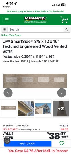 LP SmartSide 3/8 x 12 x 16' Vented Wood Soffit