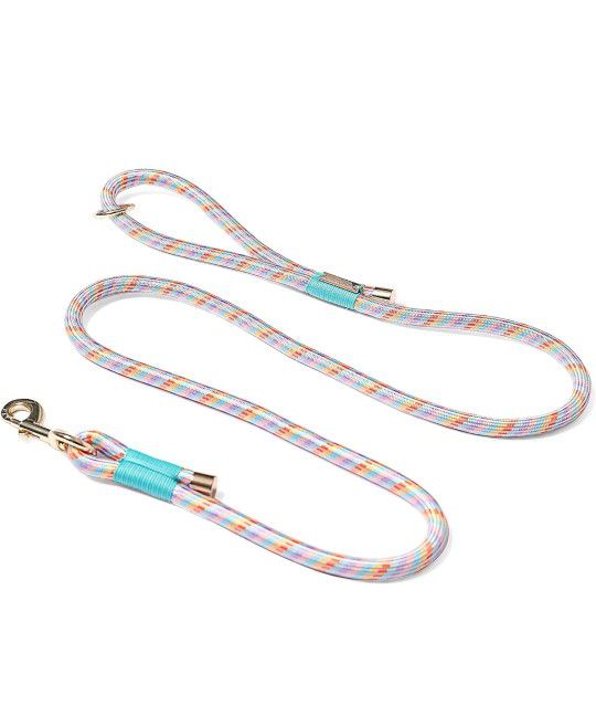 NEW! Ribbons & Rhinestones Rope Dog Leash w/ Sturdy Metal Clasp, 5 ft Nylon Cord w/ Gold Metal Accents, Soft Loop Handle Lead 