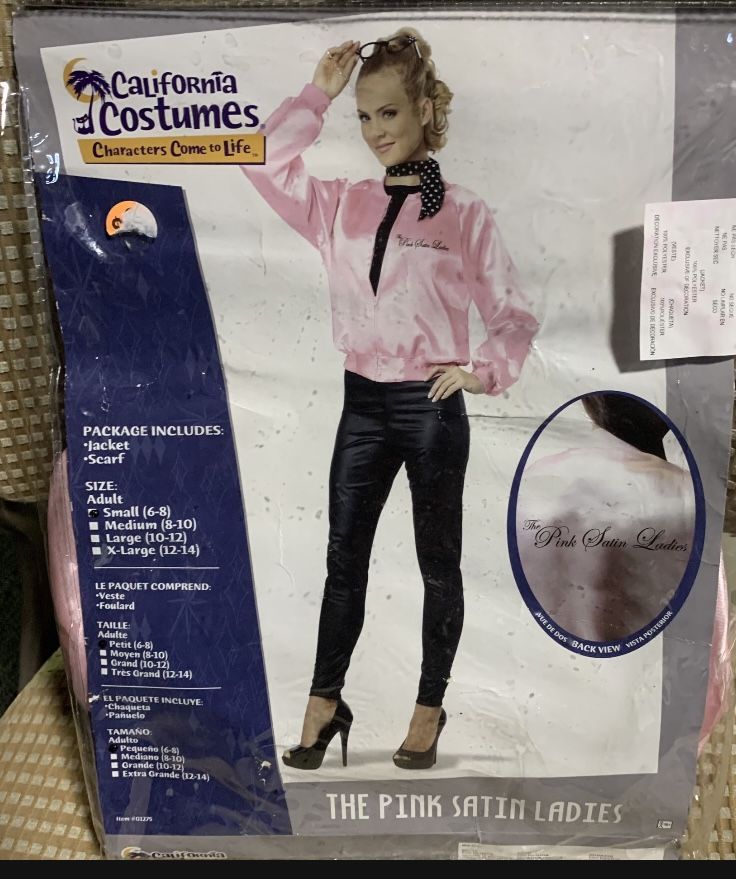 California Costumes women’s size small (6/8) 50s The Pink Satin Ladies greaser jacket costume - gently used like new - jacket only (missing scarf)