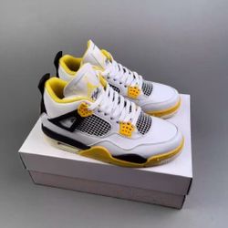 Brand New In Box Air Jordan 4 Retro "Vivid Sulfur" White Black Yellow Unisex 