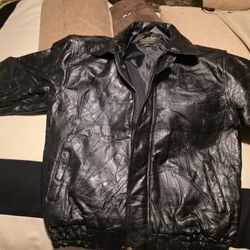 Roberto Amee Black Leather Bomber Jacket Men Size L