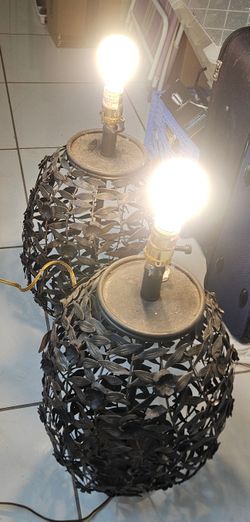 Two Antique ornate openwork metal lamps. H27" Diameter 13"