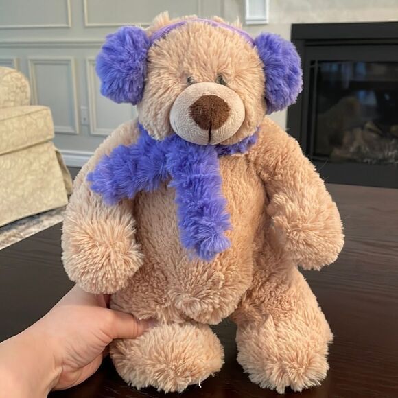 BEVERLY HILLS TEDDY BEAR COMPANY 12" Beige/Purple Plush Stuffed BEAR #13000