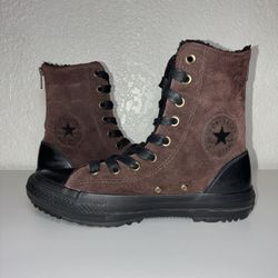 Converse All Star Hi-Rise Sz 6.5 Vintage Brown Leather Suede Zip Up Ankle Boots