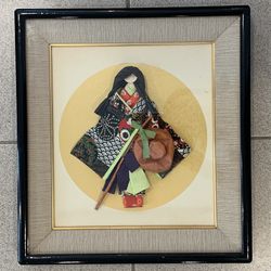 Vintage Origami mixed media 3D girl in shadow box