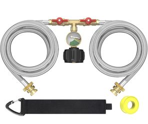 5FT Propane Y-Splitter Hose, 1lb-to-20lb Converter with Valve & Gauge