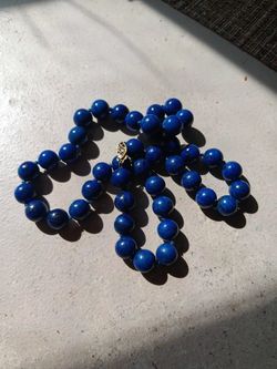 14k YELLOW GOLD GENUINE LAPIS LARGE BEADS NECKLACE 