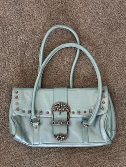 Y2K light blue handbag with rhinestone buckle