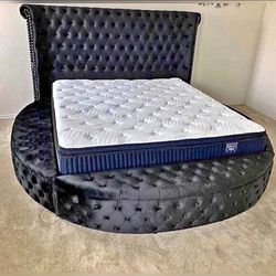 King or Queen size Black Color Round Storage bed frame