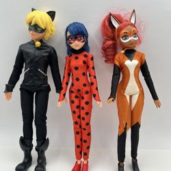 MIRACULOUS DOLLS ARTICULATED: Lady Noire, Lady Bug & Rena Rouge. Set Of 3 Pieces 