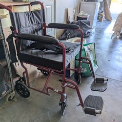 Medline Red Transport Wheelchair - 19" Seat, 300lb Cap.