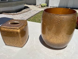 Waste Basket and Tissue Box Set (Gold)