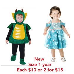 Brand new kid Halloween costumes. Size 1 year and 2 t. Each $10 or 2 for $15