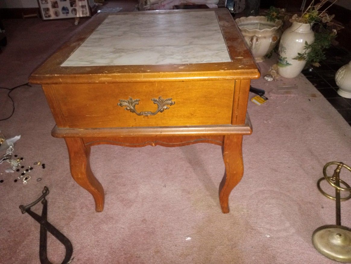 Vintage 1940s End Table Marble Top