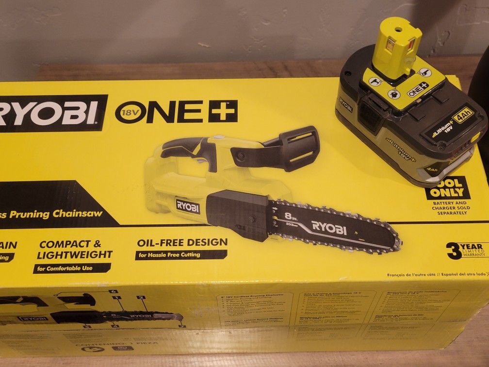 Ryobi 8 inch Pruning Chainsaw And High Output Battery