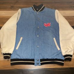 new! Golf Wang Khaki Denim Quilted Script Varsity Jacket FW16' Sample