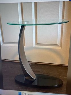 Modern Glass and Stone C-Shaped Side Table