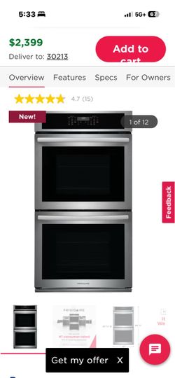 Frigidaire Stainless Steel Double Wall Oven